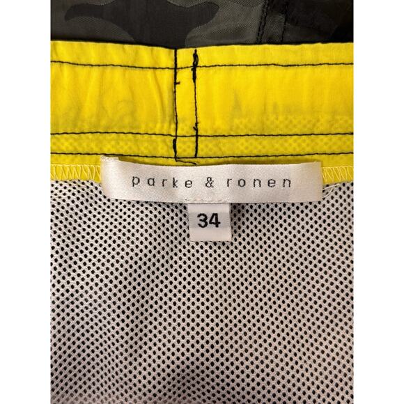 Parke & Ronen Swim Trunks 34 Mens Green Camouflage Mesh Liner 6" Swimwear - Picture 7 of 8